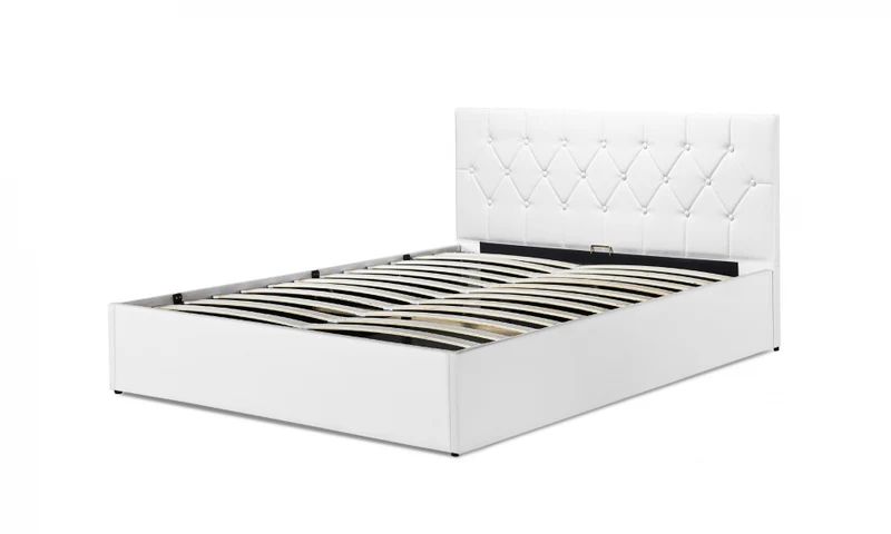 Lit coffre Hanna en PVC blanc avec sommier 160x200cm