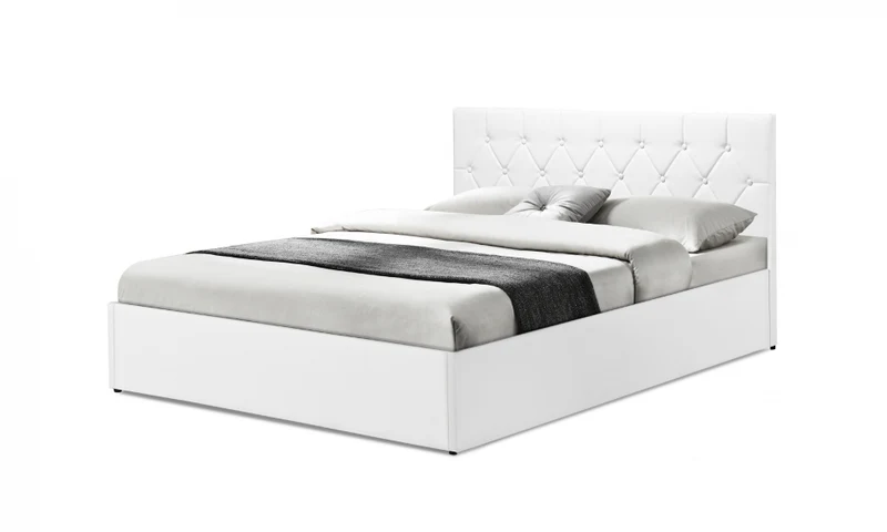 Lit coffre Hanna en PVC blanc avec sommier 160x200cm