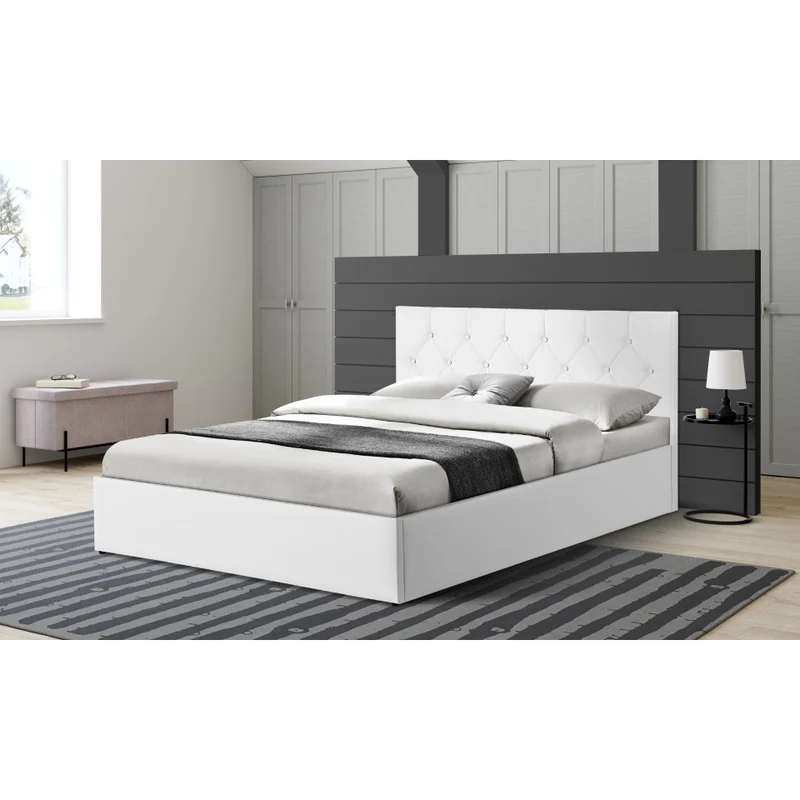 Lit coffre Hanna en PVC blanc avec sommier 140x190cm