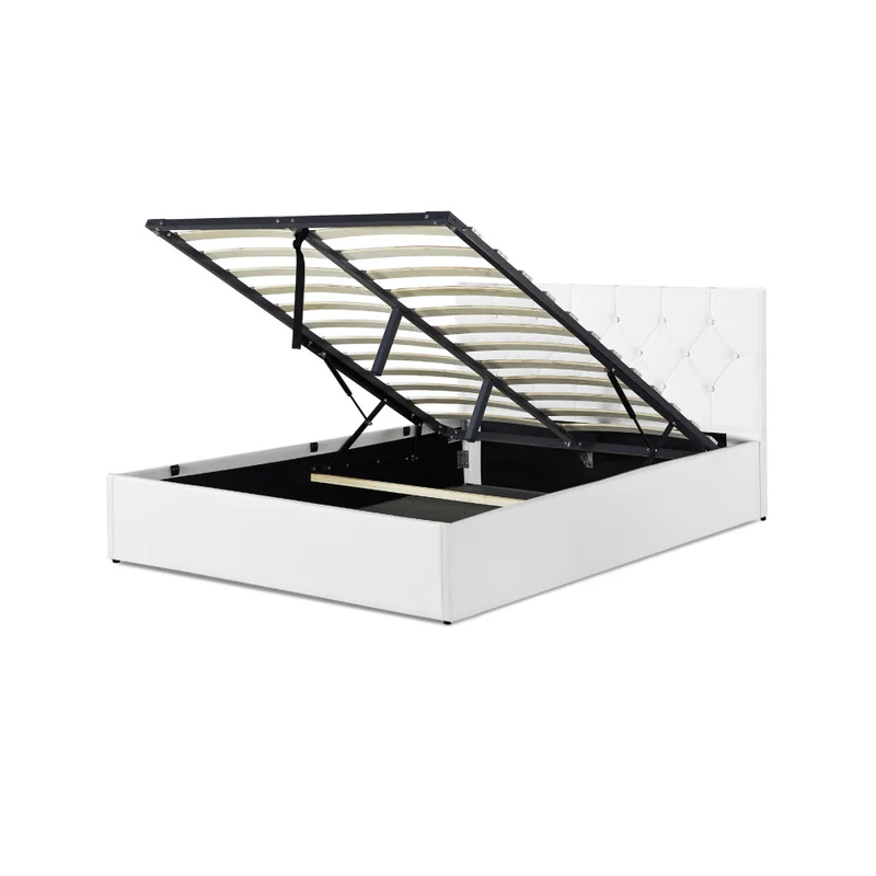 Lit coffre Hanna en PVC blanc avec sommier 140x190cm