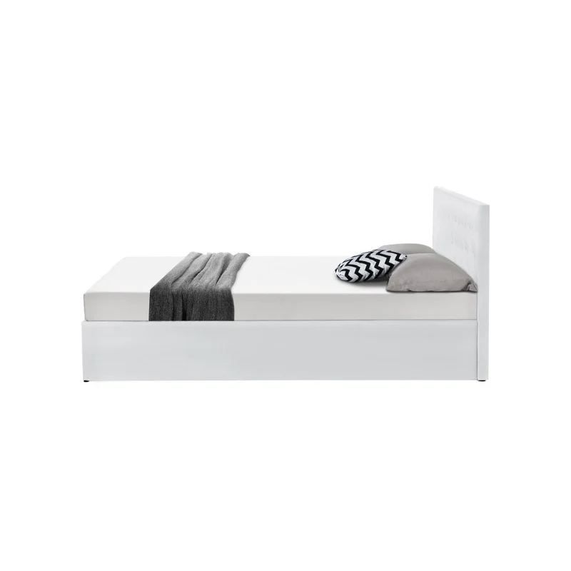 Lit coffre Hanna en PVC blanc avec sommier 140x190cm