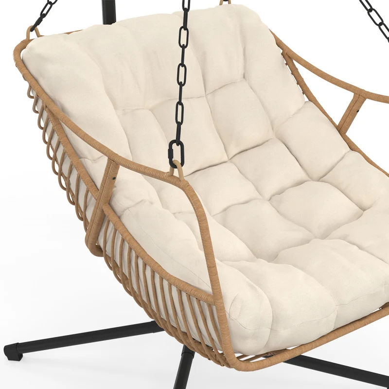 Fauteuil de jardin suspendu Lois effet rotin et coussin écru