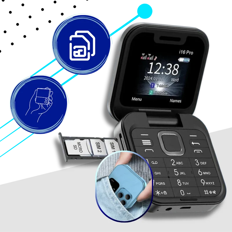 Téléphone portable pliable Dual Sim compact polyvalent