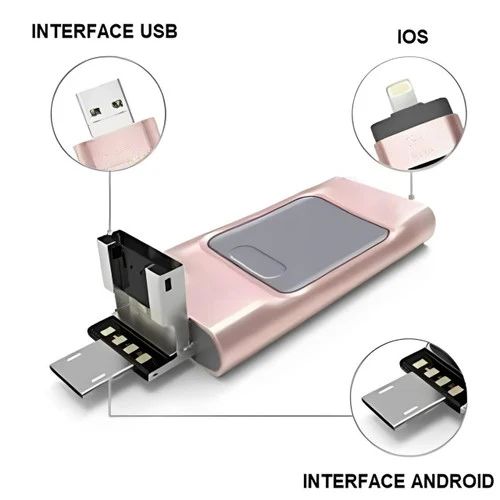 Clé USB 4-en-1 pour iPhone et Android, 128GB à 32GB