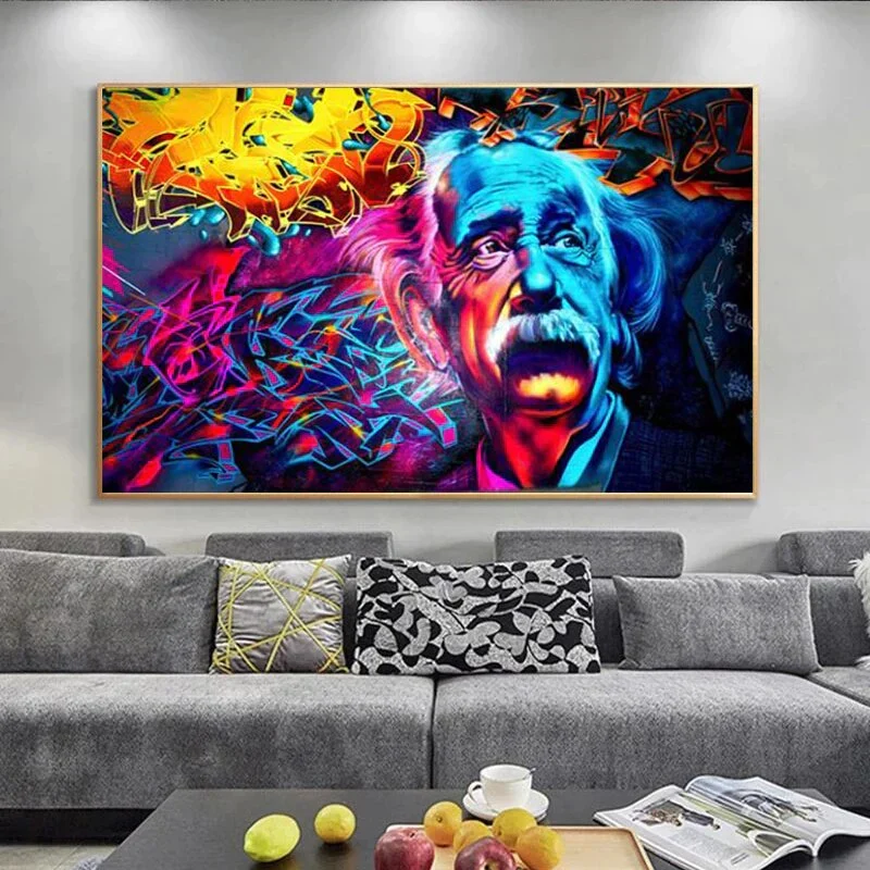 Toile Art Mural Einstein Graffiti - Décoration Unique Salon