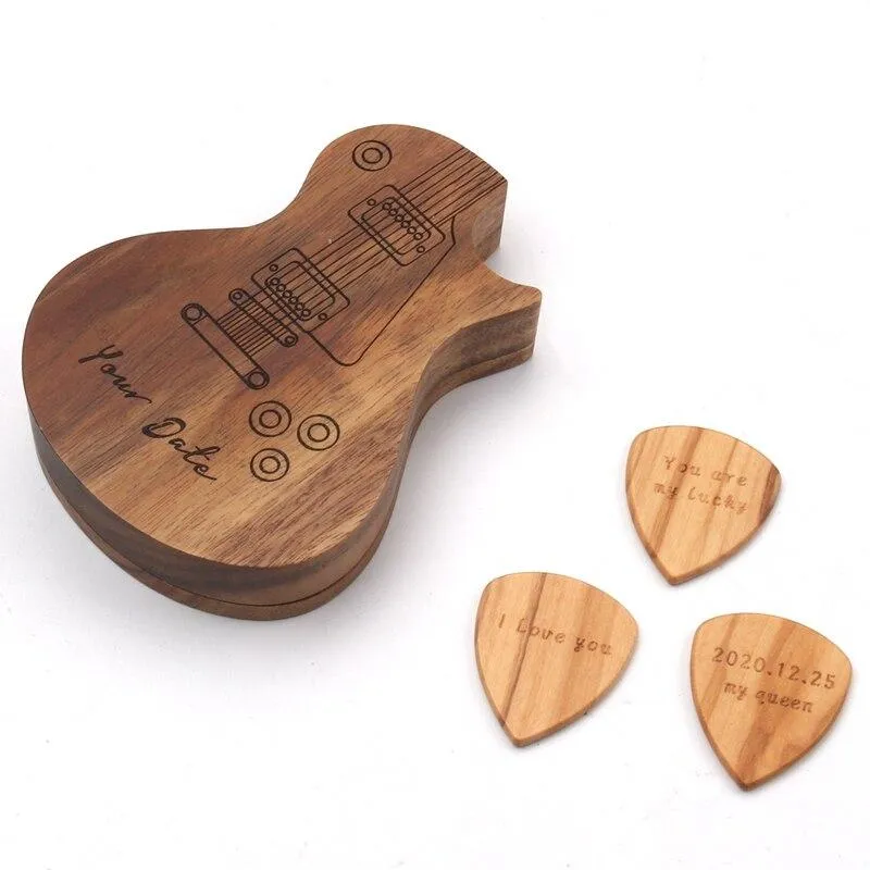 Piques Guitare Bois Gravées - Coffret Cadeau Musicien