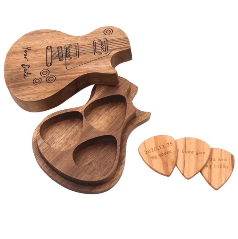 Piques Guitare Bois Gravées - Coffret Cadeau Musicien