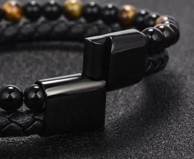 Bracelet en oeil de tigre et obsidienne