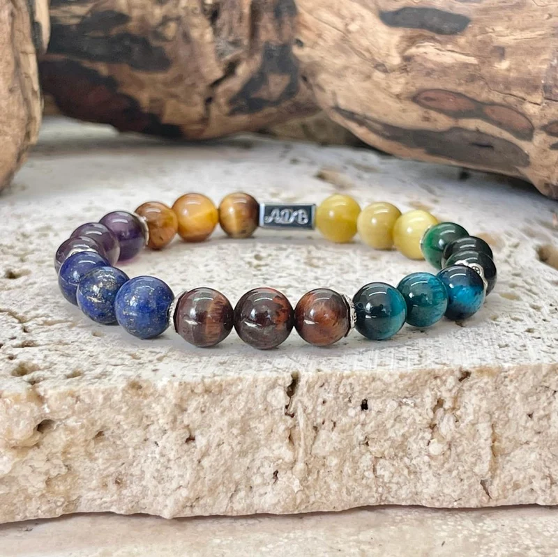 Bracelet chakras en oeil de tigre