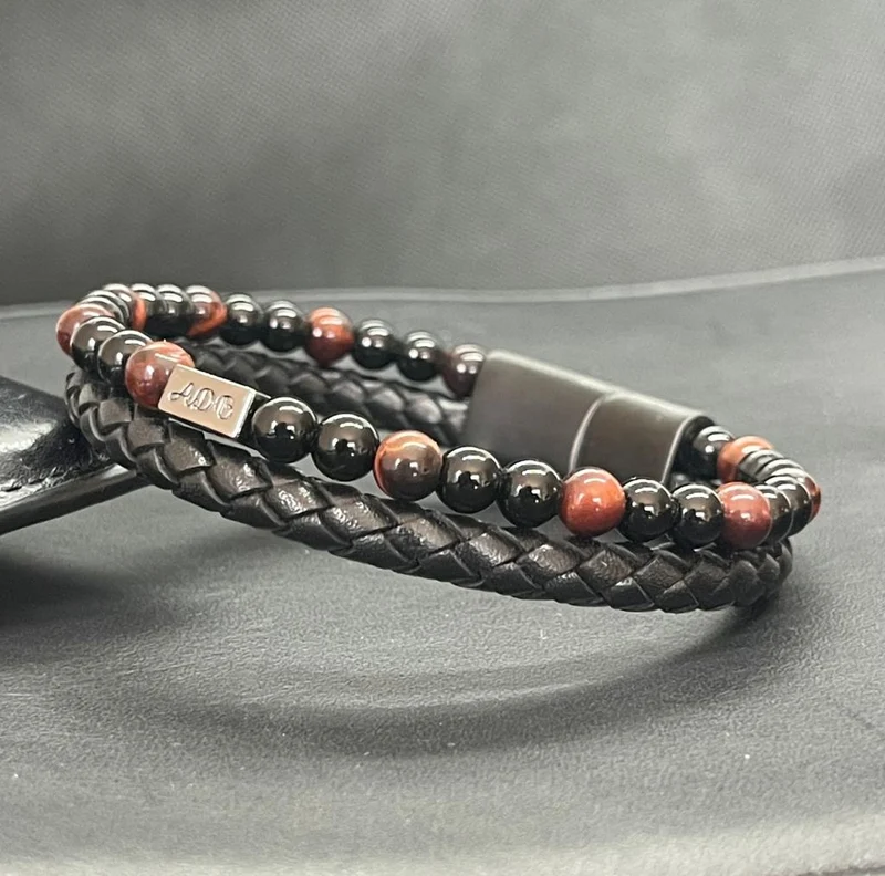 Bracelet courage en oeil de tigre rouge