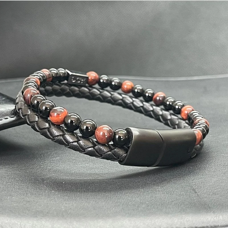 Bracelet courage en oeil de tigre rouge