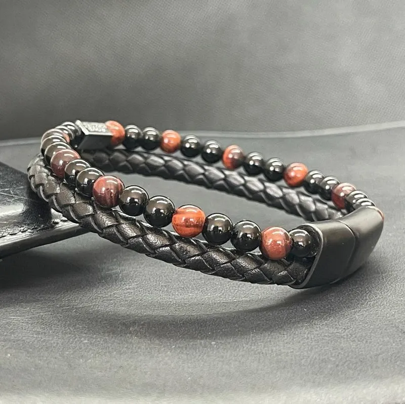 Bracelet courage en oeil de tigre rouge