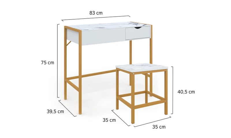 Coiffeuse Glam miroir rabattable avec tabouret