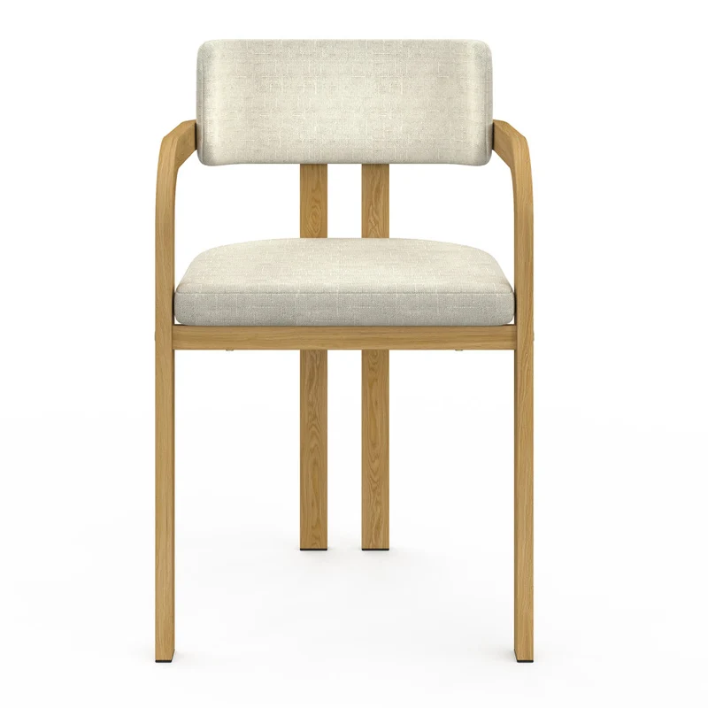 Chaises Elsa avec accoudoirs tissu beige pieds effet bois - lot de 2
