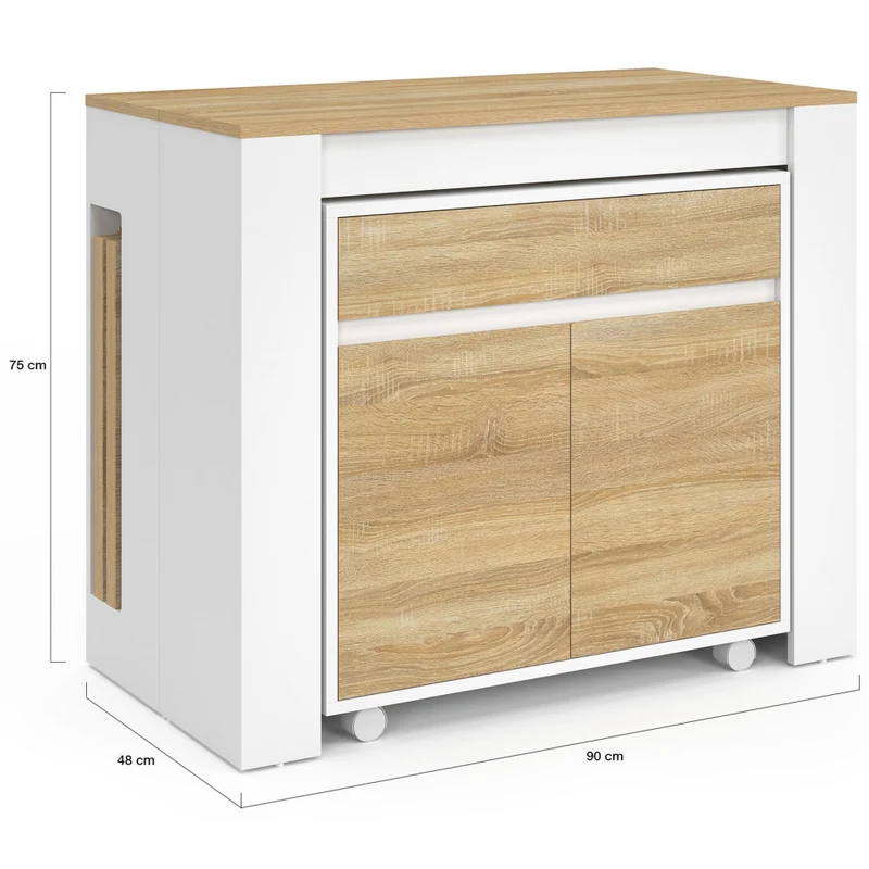 Buffet extensible console Nora blanc effet hêtre 230cm