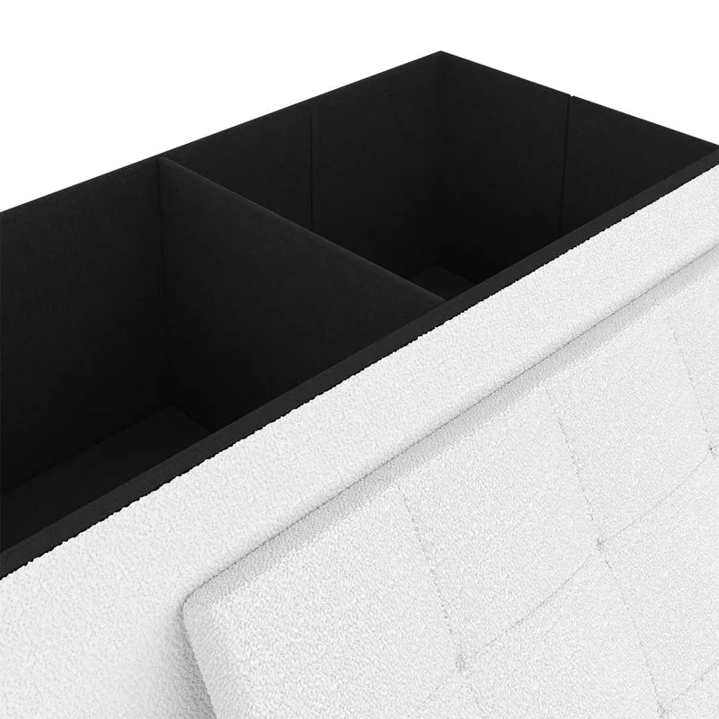 Banc coffre Loan en bouclette blanche et pieds noirs 76cm
