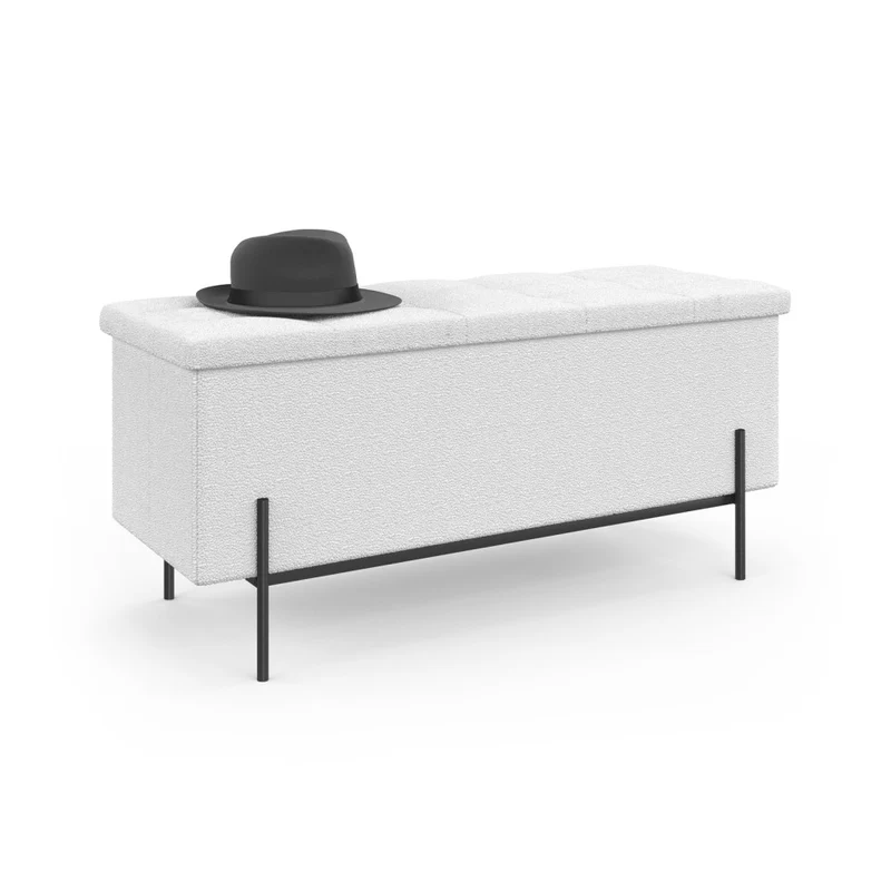 Banc coffre Loan en bouclette blanche et pieds noirs 76cm