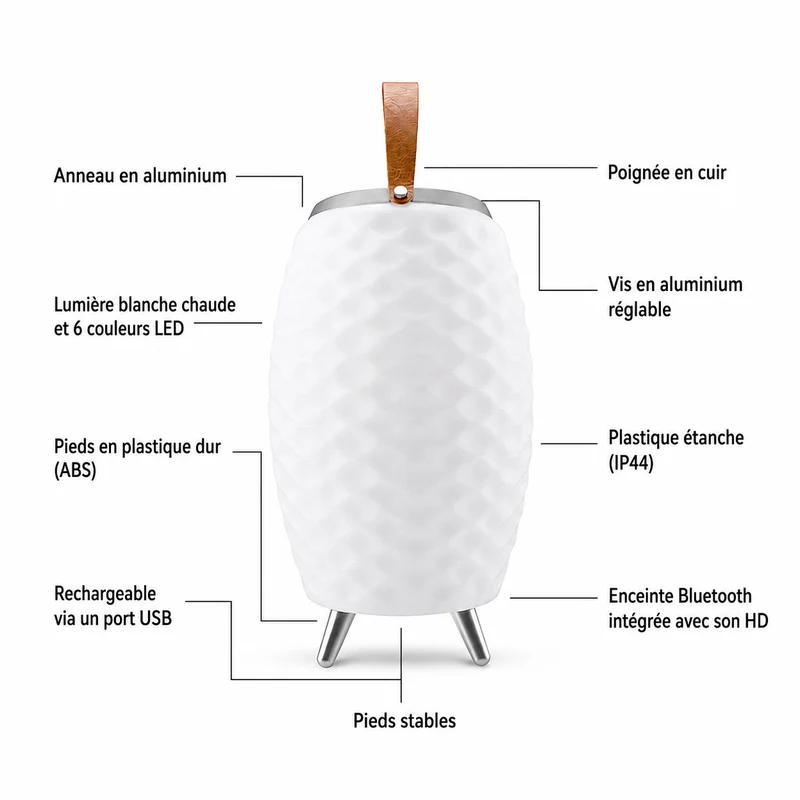 Lampe-enceinte LED sans fil avec refroidisseur à vin intégré Bali XL - Bluetooth - RGB - Blanc