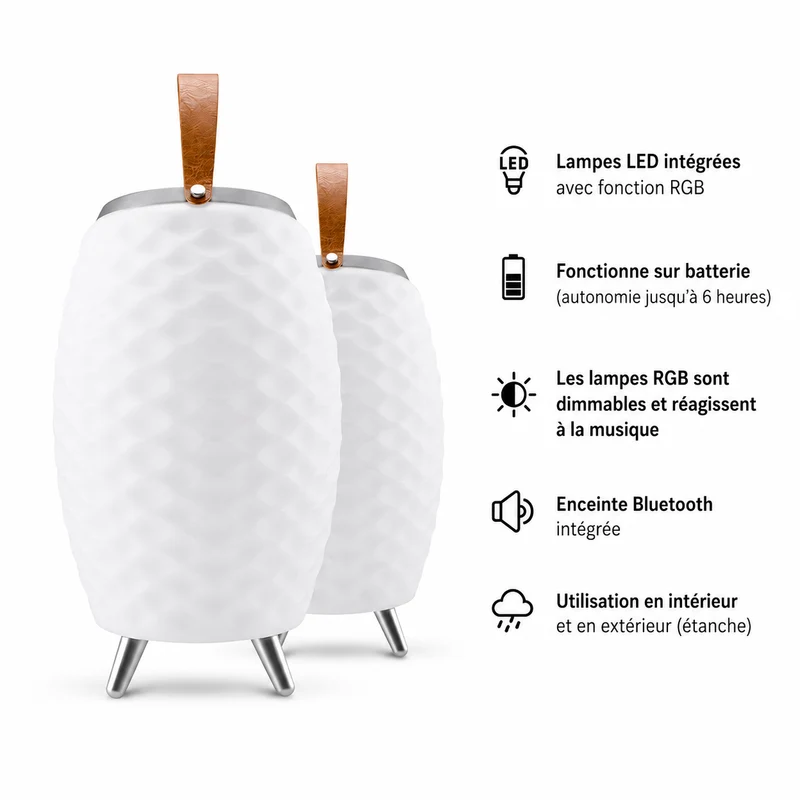 Lampe-enceinte LED sans fil avec refroidisseur à vin intégré Bali XL - Bluetooth - RGB - Blanc