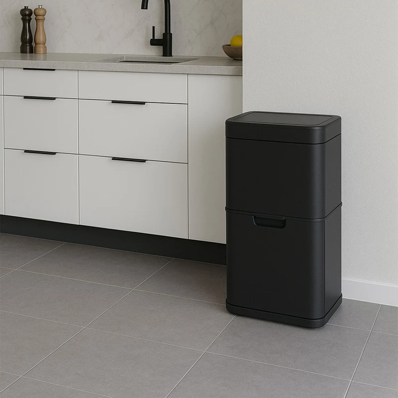 Poubelle de tri sélectif 3 bacs - Détecteur de mouvement - Senzaro 60L - Noire