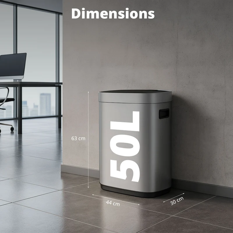 Poubelle Mira avec couvercle à fermeture douce et voyant d'état LED 50 litres Argent