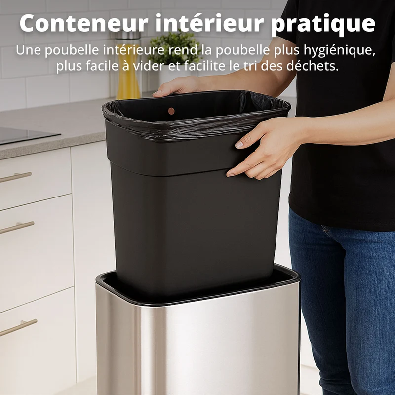 Poubelle Mira avec couvercle à fermeture douce et voyant d'état LED 50 litres Noire