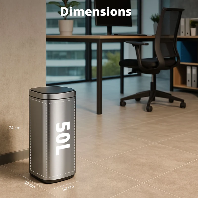 Poubelle Velo avec couvercle à fermeture douce et voyant d'état LED 50 litres Argent
