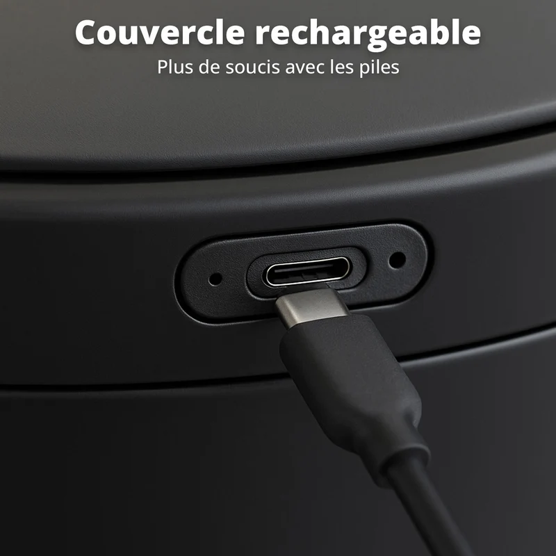 Poubelle Velo avec couvercle à fermeture douce et voyant d'état LED 50 litres Argent