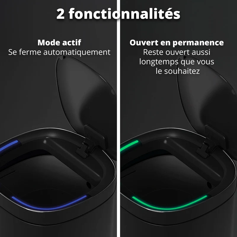 Poubelle Velo avec couvercle à fermeture douce et voyant d'état LED 50 litres Noire