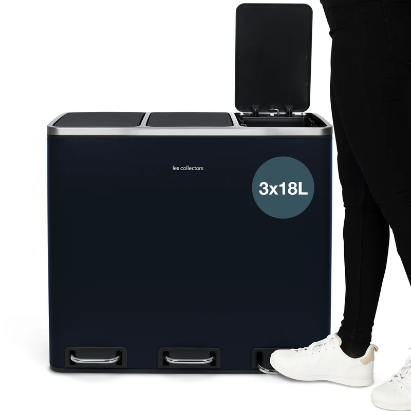 Poubelle de tri 3x18L Bleu Nuit