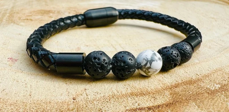 Bracelet équilibre en howlite et pierre de lave