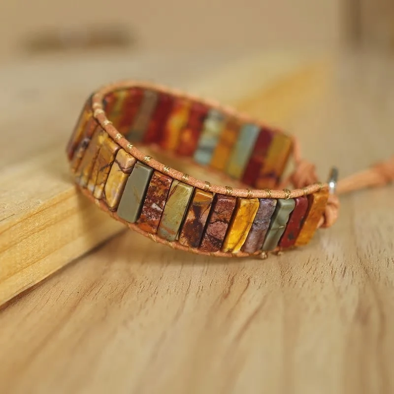 Bracelet Boho en jaspe et cuir