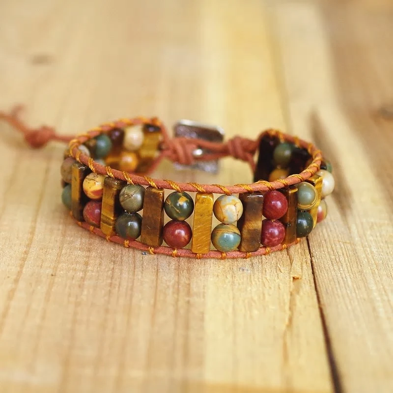 Bracelet Boho en jaspe et oeil de tigre