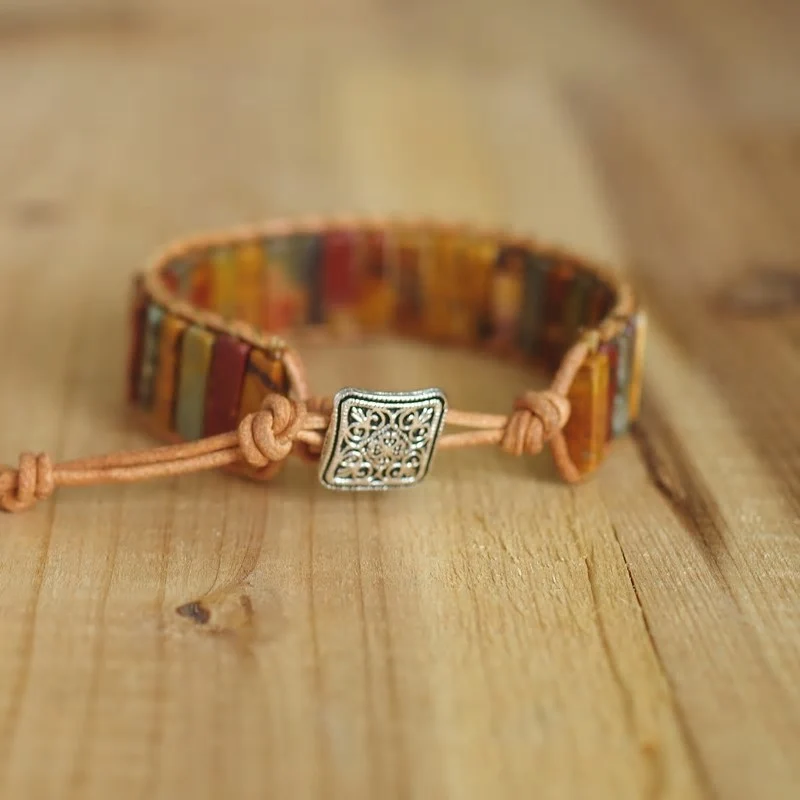 Bracelet Boho en jaspe et cuir