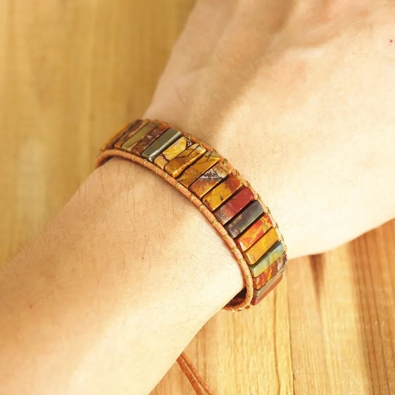 Bracelet Boho en jaspe et cuir
