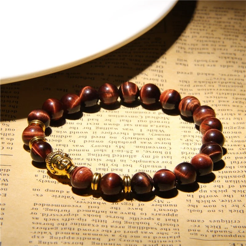 Bracelet buddha en oeil de tigre rouge
