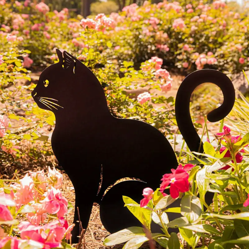 Décoration Jardin Chat Noir Mystérieux (Lot de 2 + 1 Offerte)