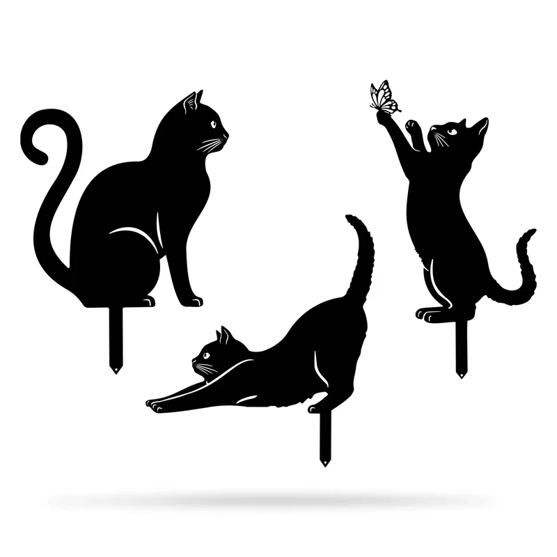 Décoration Jardin Chat Noir Mystérieux (Lot de 2 + 1 Offerte)