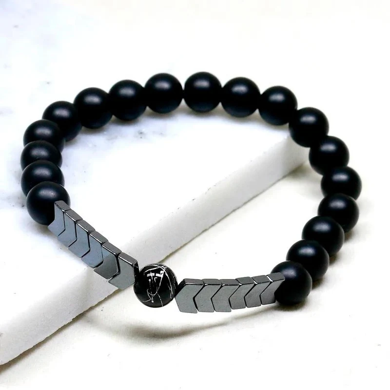 Bracelet stabilité en onyx et hématite