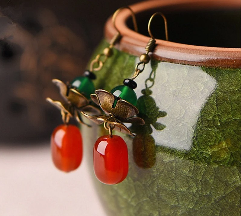 Boucles d'oreille en agate et cuivre