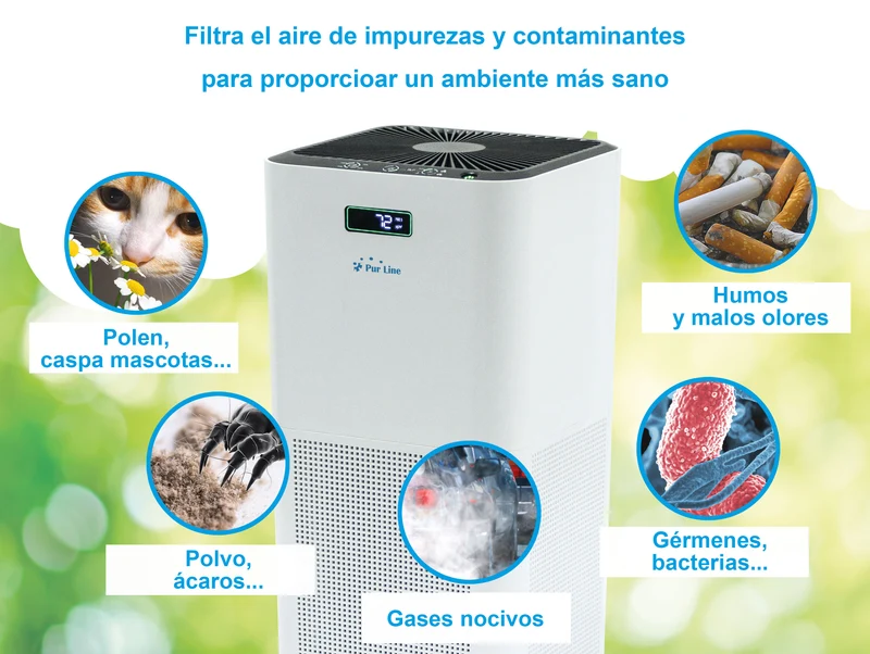 Purificateur d'air avec filtre HEPA, PM2, ioniseur, écran tactile LED, 3 vitesses et mode AUTO pour 60m2
