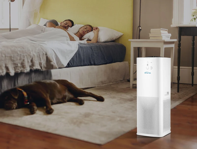 Purificateur d'air avec 2 filtres HEPA, PM2, ioniseur, écran tactile LED, 3 vitesses et mode AUTO pour 90m2.