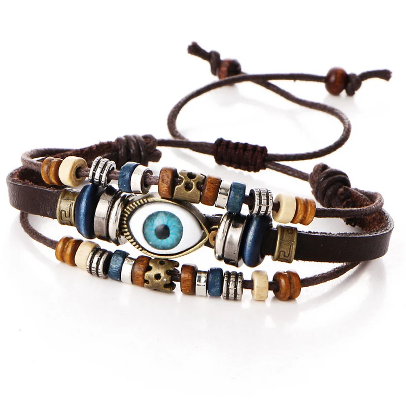 Bracelet spirituel en cuir marron