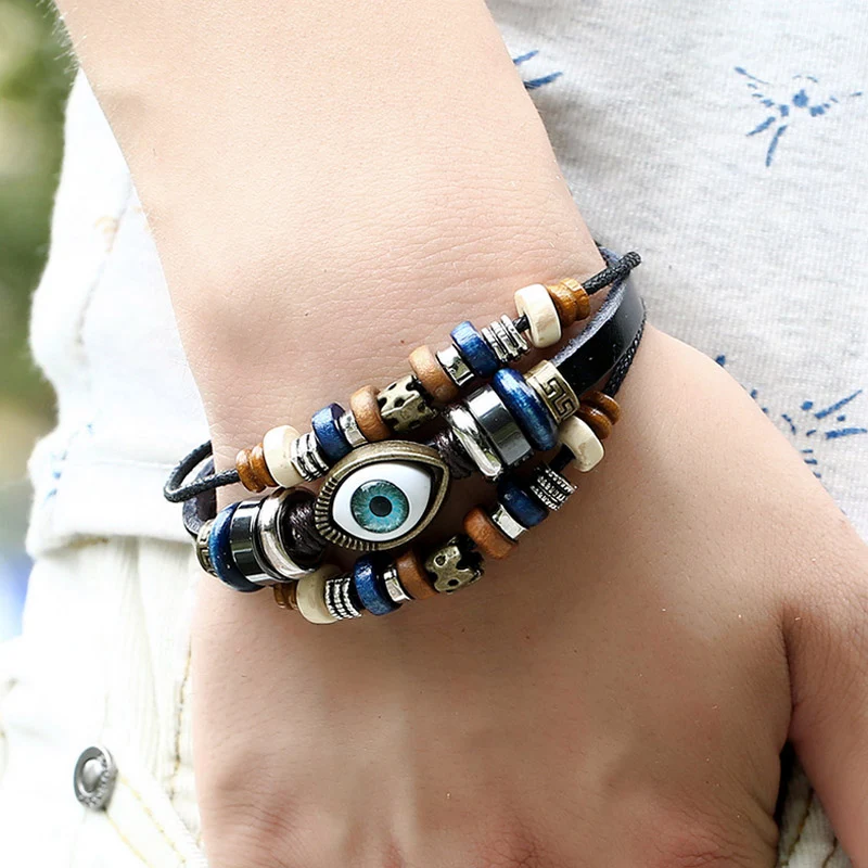 Bracelet spirituel en cuir marron