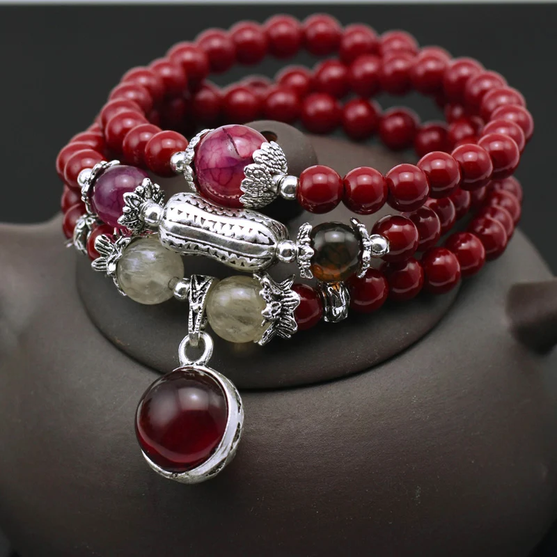 Bracelet Mala "Agilité de l'Esprit et Abondance" en perles de Cinabre et Grenat