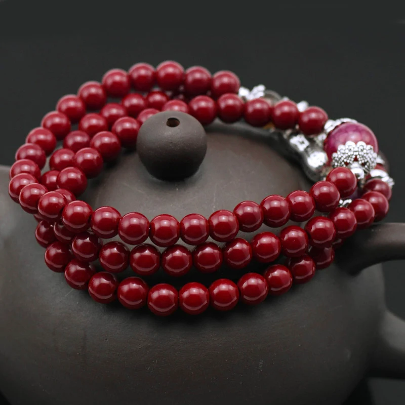 Bracelet Mala "Agilité de l'Esprit et Abondance" en perles de Cinabre et Grenat