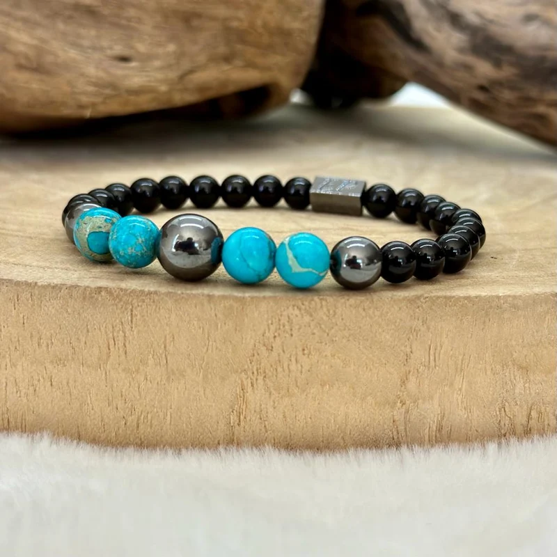 Bracelet turquoise et obsidienne