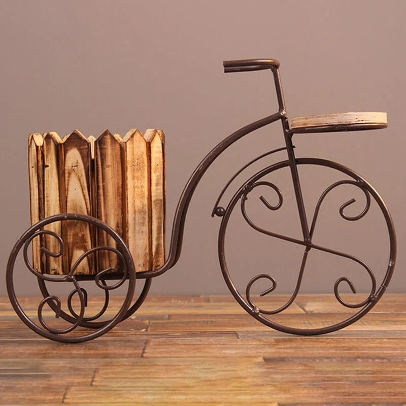 Vélo Porte Plante en Bois Vintage