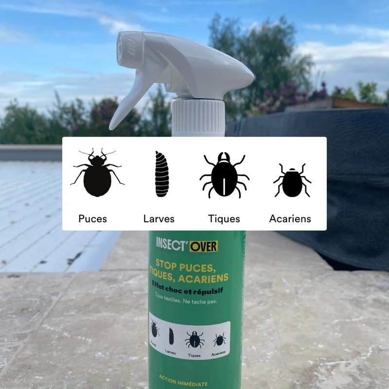 Spray anti-puces, tiques, acariens
