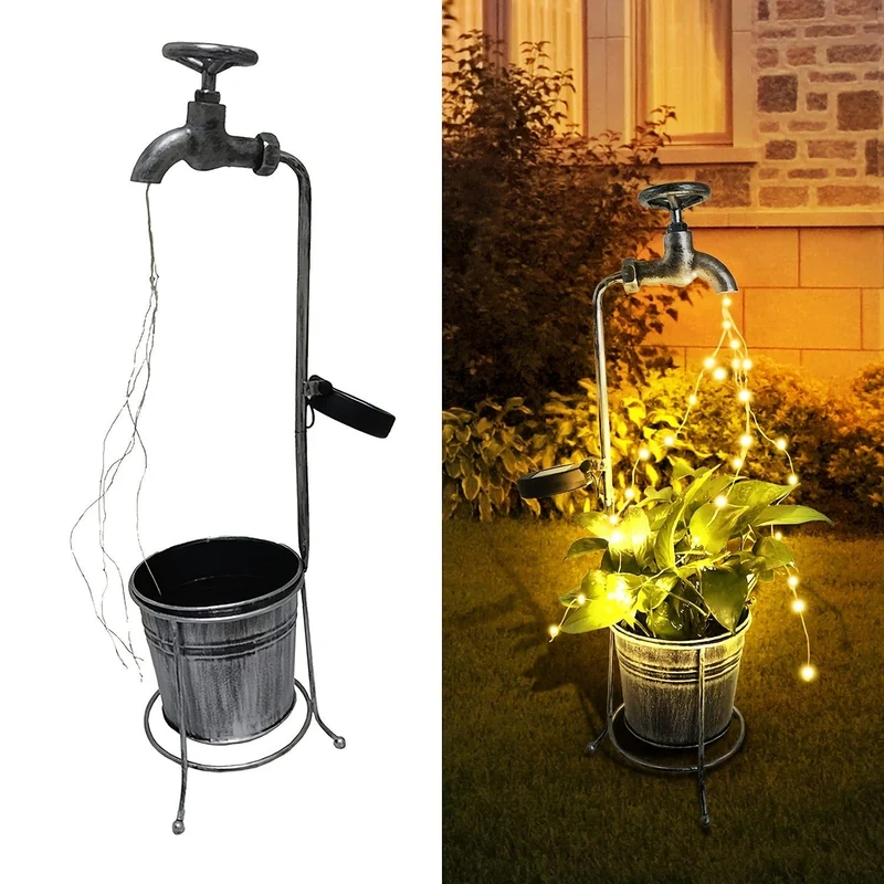 Lampe LED Solaire Créative "Robinet Magique & Pot de Fleurs"